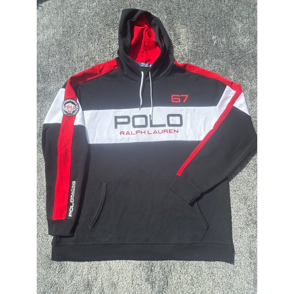 Polo Ralph Lauren Racing Hoodie Men 3XLT Black Red White Colorblock Big Tall 67